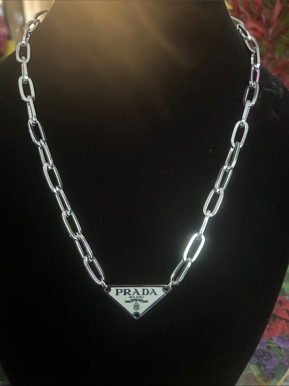 White and Silver Triangle Logo Necklace